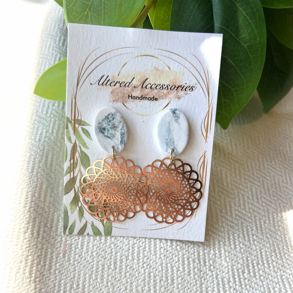 2/$30 Blue Splatter Lace Sun Dangle Earrings